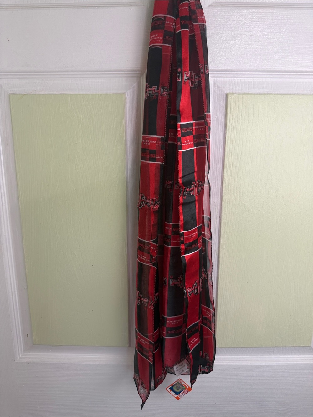 (2202) Texas Tech Red and Black Plaid Lightweight Logo-Print Scarf,NWT